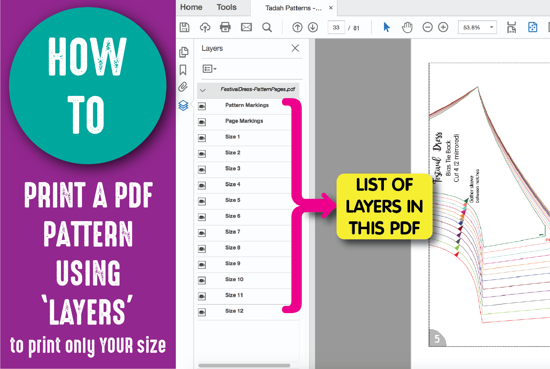 HOW TO: Print a PDF Pattern Using Layers - Tadah Patterns + Sewing