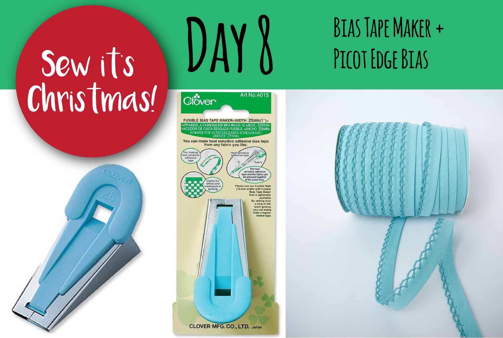 SEW IT'S CHRISTMAS - Day 8: Bias Tape Maker + How to Attach Double Fold Bias