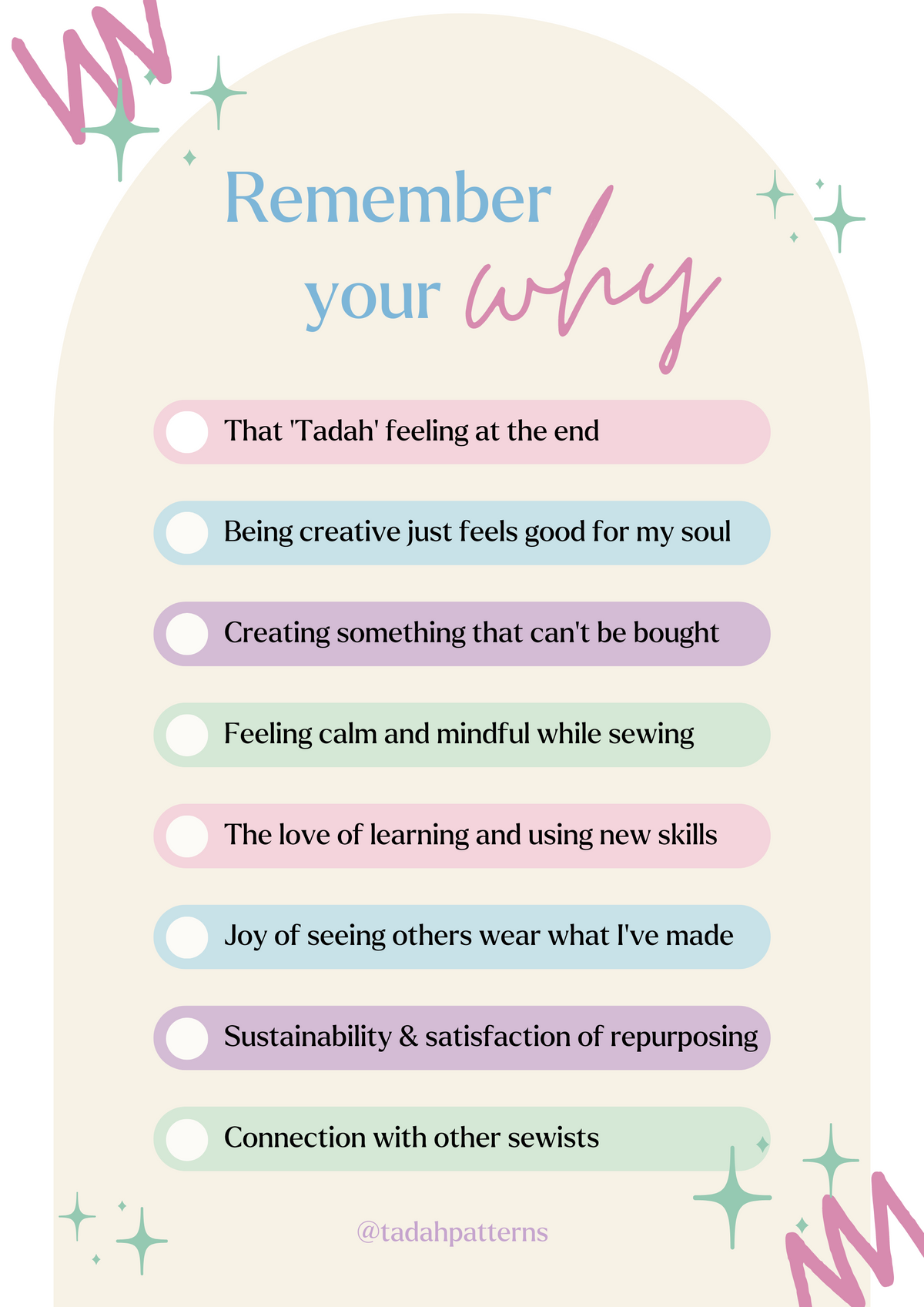 Why Activities FREE Download ~ Sewing 'Remember Your Why' Poster – Tadah Patterns + Sewing
