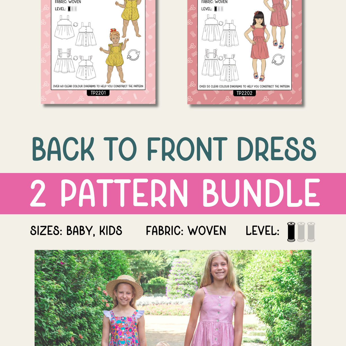Back to Front Dress 2 Pattern BUNDLE (Babies + Kids) – Tadah Patterns ...